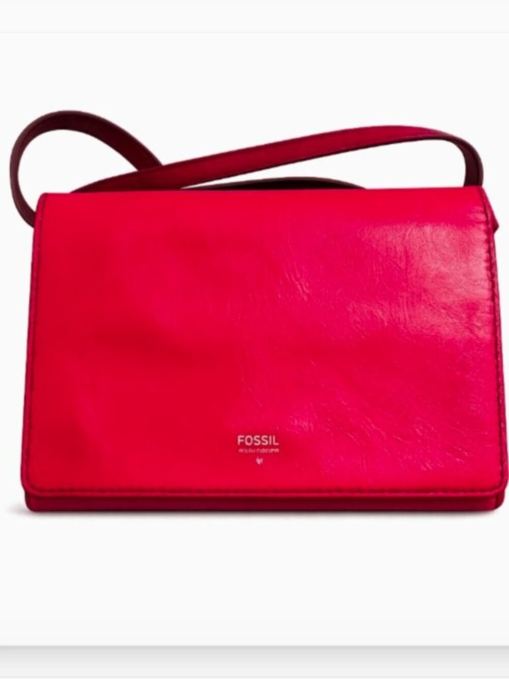 Fossil Red Mini Flap Genuine Leather Crossbody Hand Bag NWOT